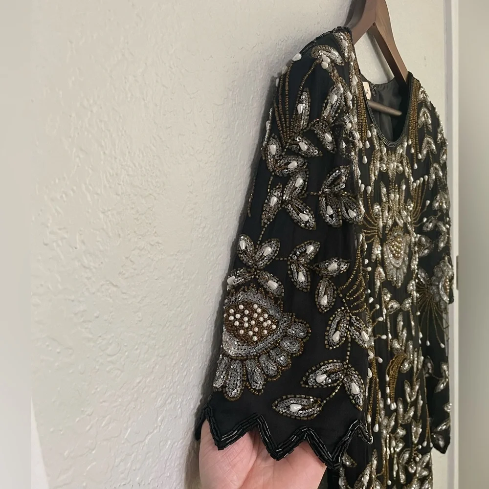 Vintage Plus Size 100% Silk Beaded Blouse - Picture 13 of 13